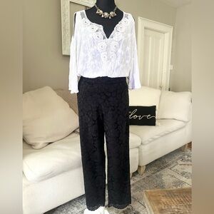 TALBOTS BOHO ELEGANT FLORAL LACE TAILORED ANKLE PANTS BLACK Size 10